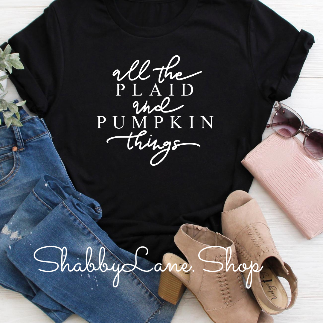 All the plaid and pumpkin things! Black tee Shabby Lane