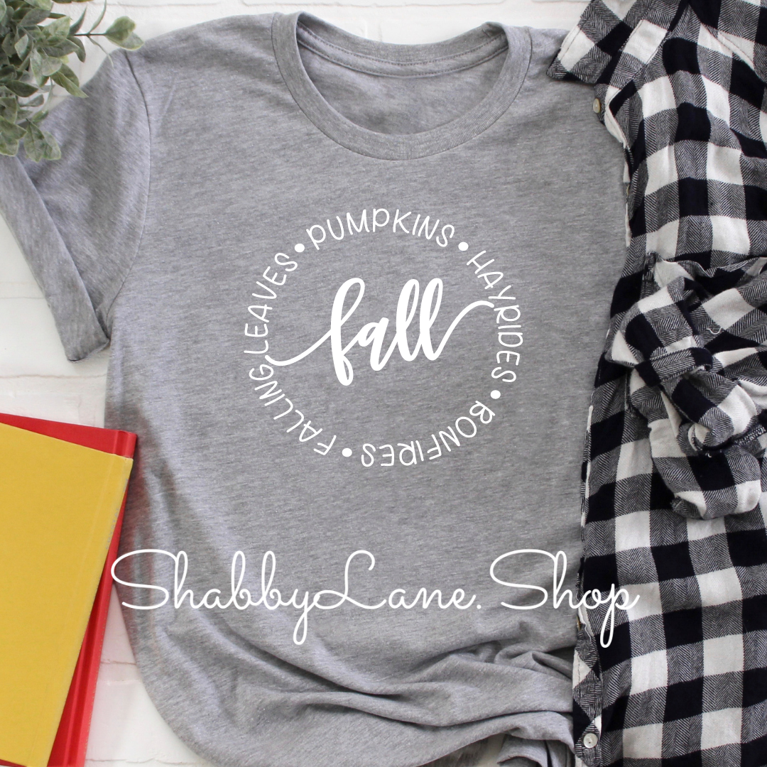 Fall pumpkins hayrides bonfires - heather gray tee Shabby Lane
