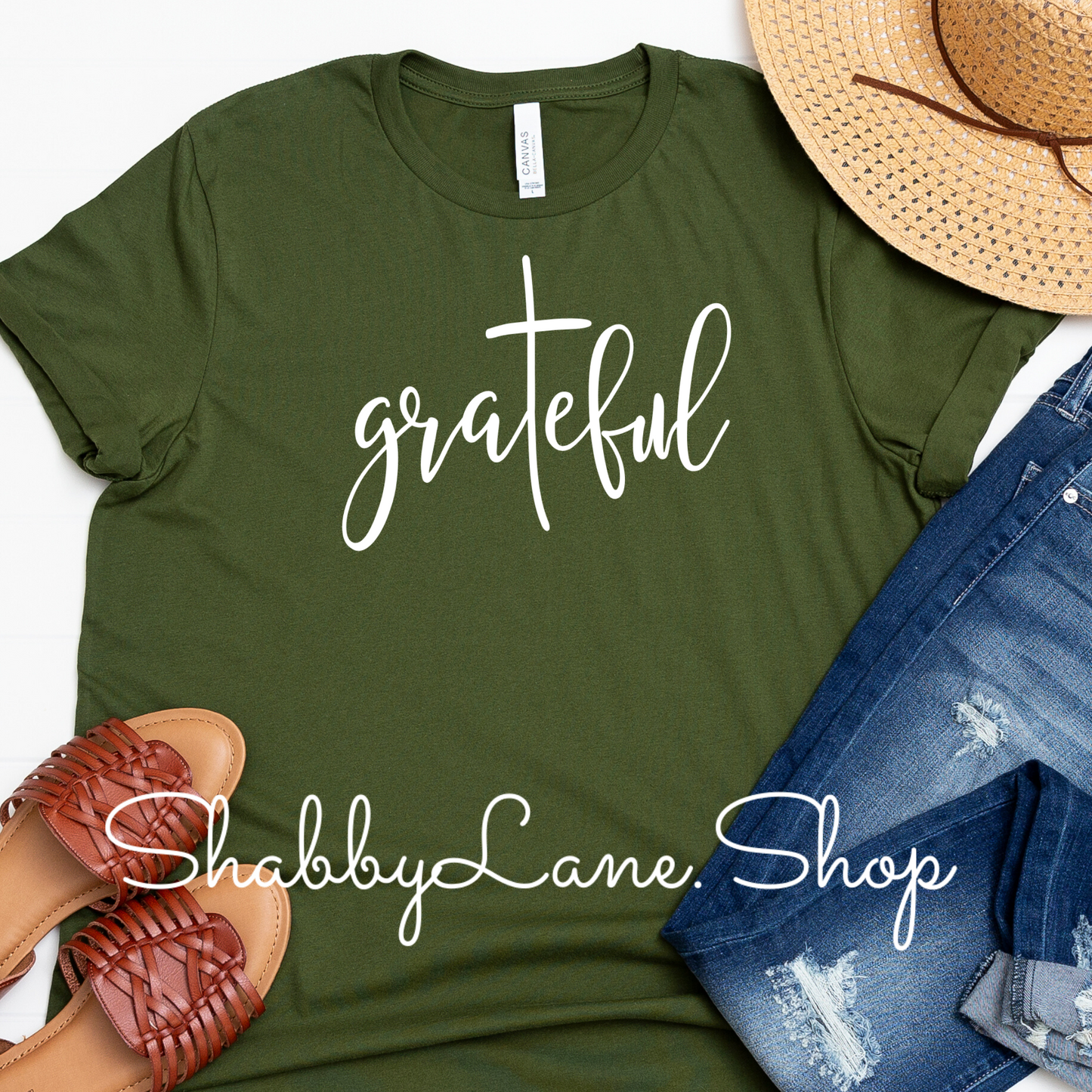 Grateful tee Olive tee Shabby Lane