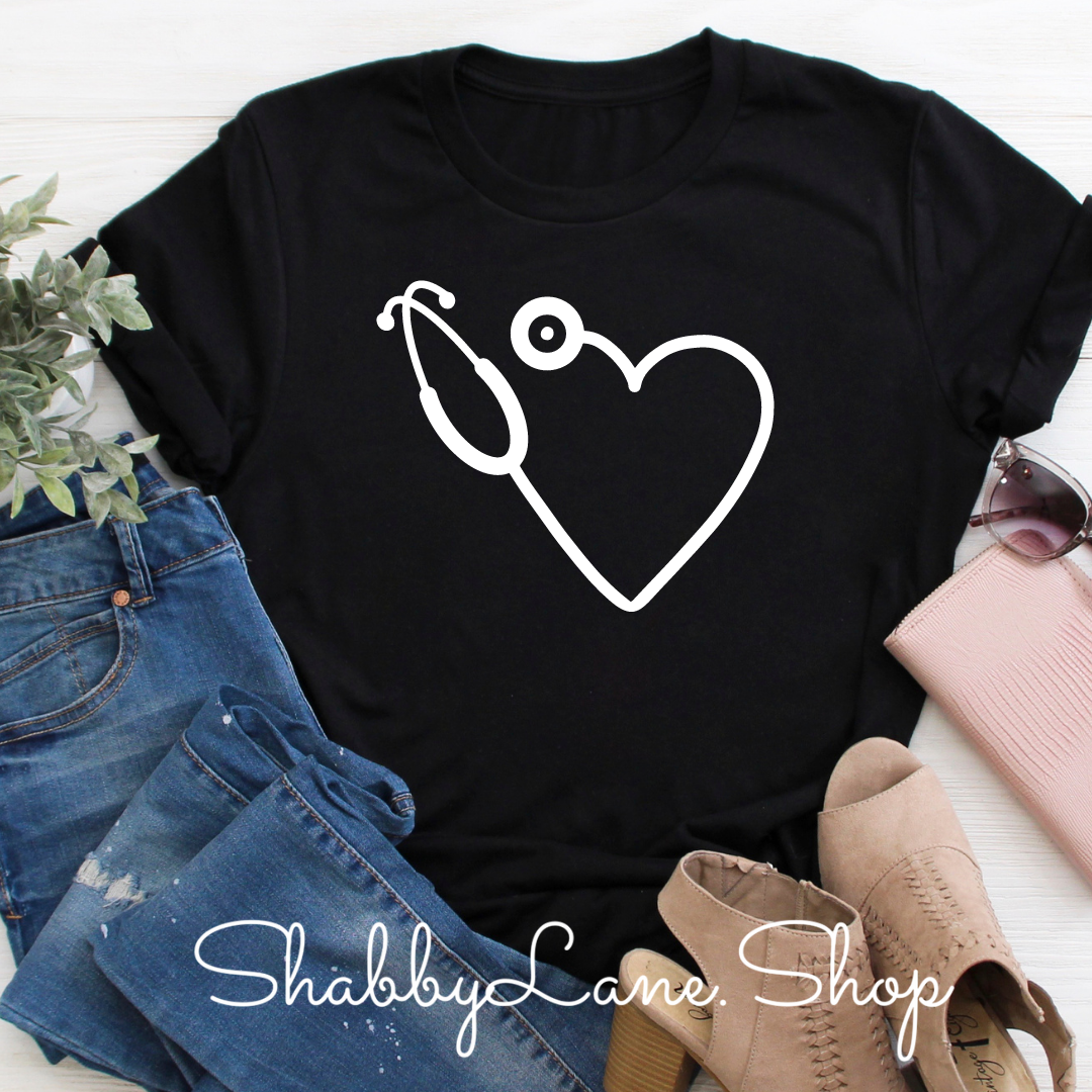 Heart stethoscope- Black T-shirt tee Shabby Lane