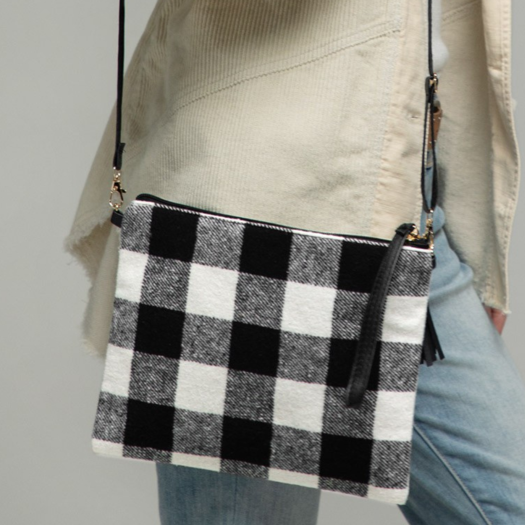 White and black plaid crossbody/wristlet Shabby Lane