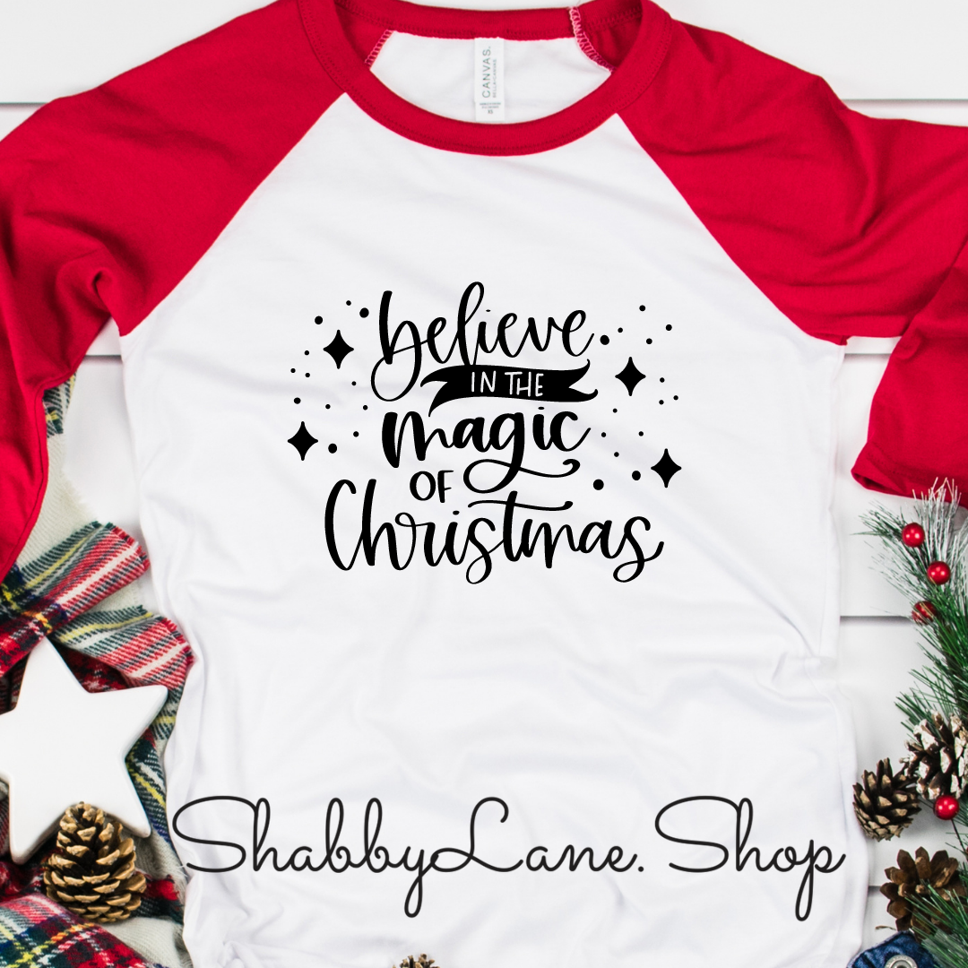 Believe in the magic of Christmas - red sleeves tee Shabby Lane