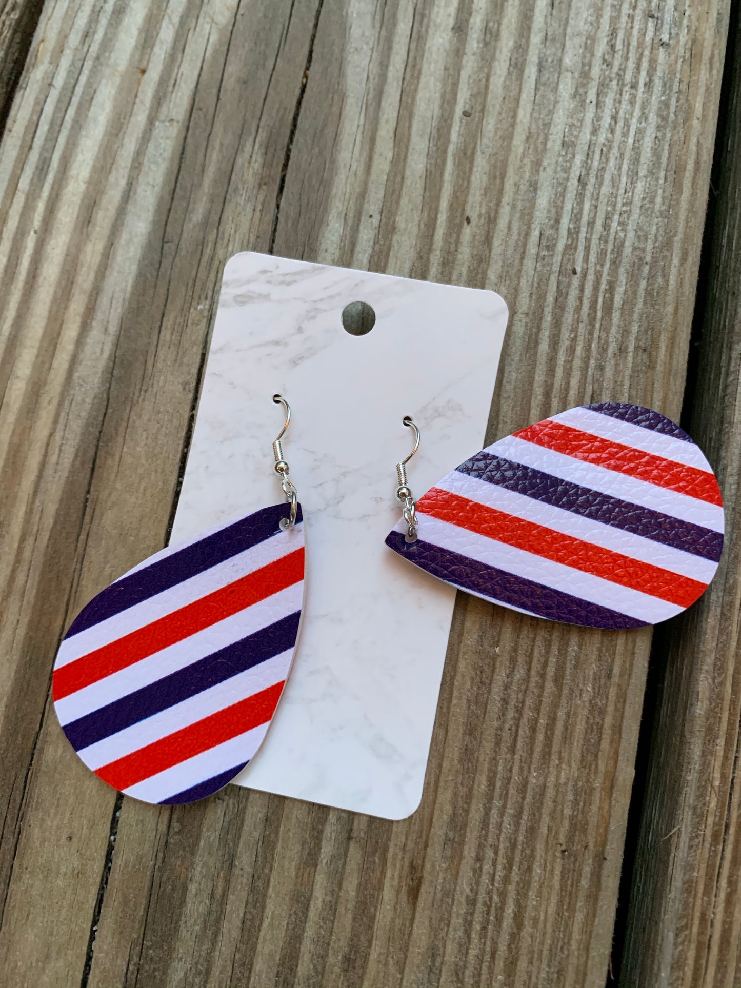 Patriotic Teardrop faux leather earrings Stripes Shabby Lane