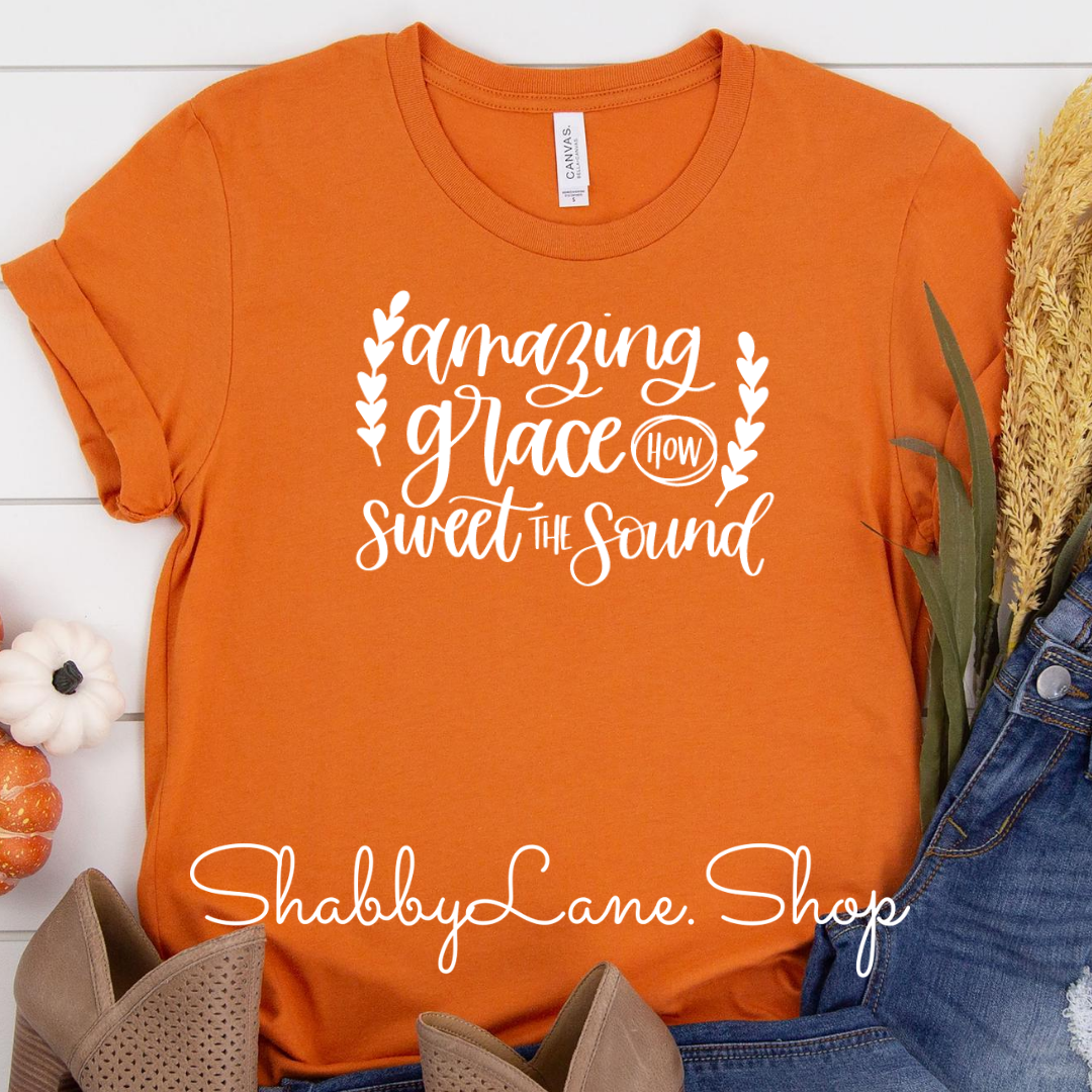 Amazing Grace How Sweet the Sound - Burnt orange tee Shabby Lane