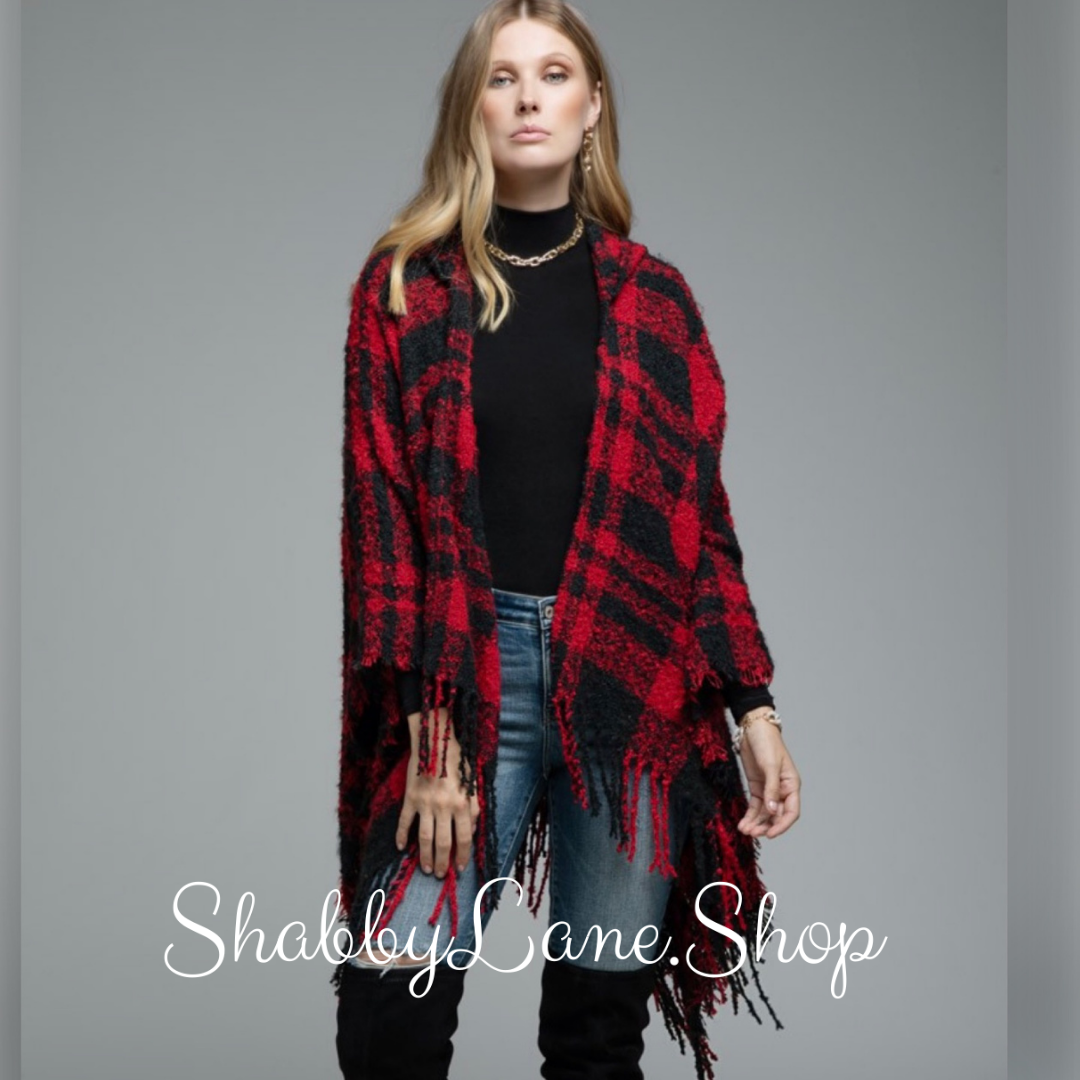 Plush Plaid Ruana Hoodie - Red Shabby Lane