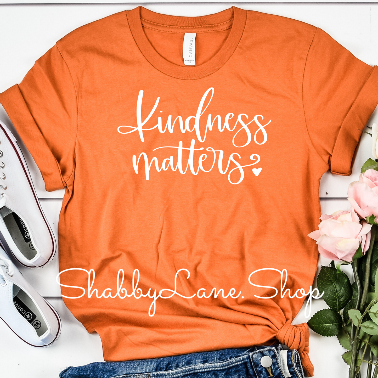 Kindness Matters - burnt orange tee Shabby Lane