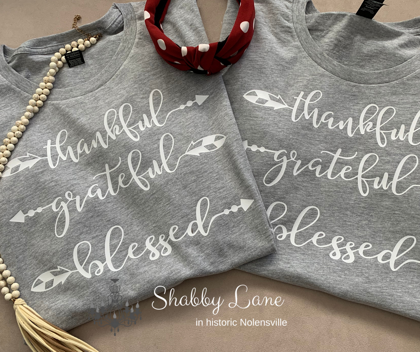 Thankful grateful blessed arrows heather grey tee Shabby Lane