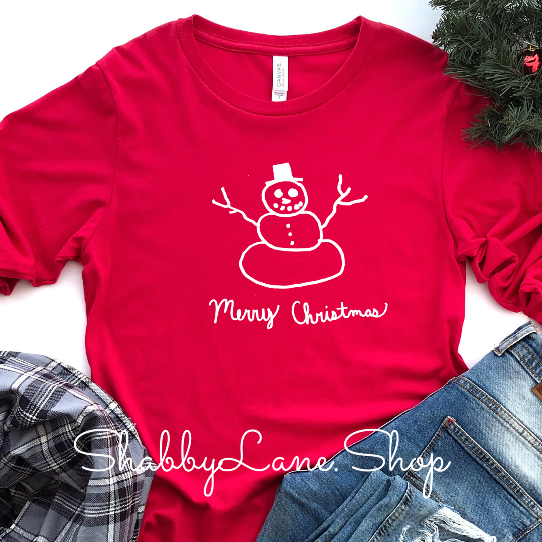 Snowman Merry Christmas- Cameron Collection Red tee Shabby Lane