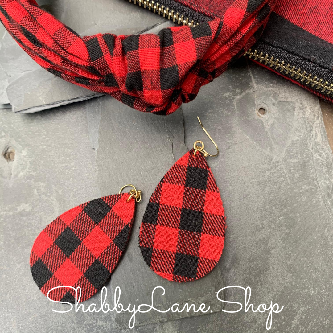 Buffalo plaid earrings -red fabric Shabby Lane
