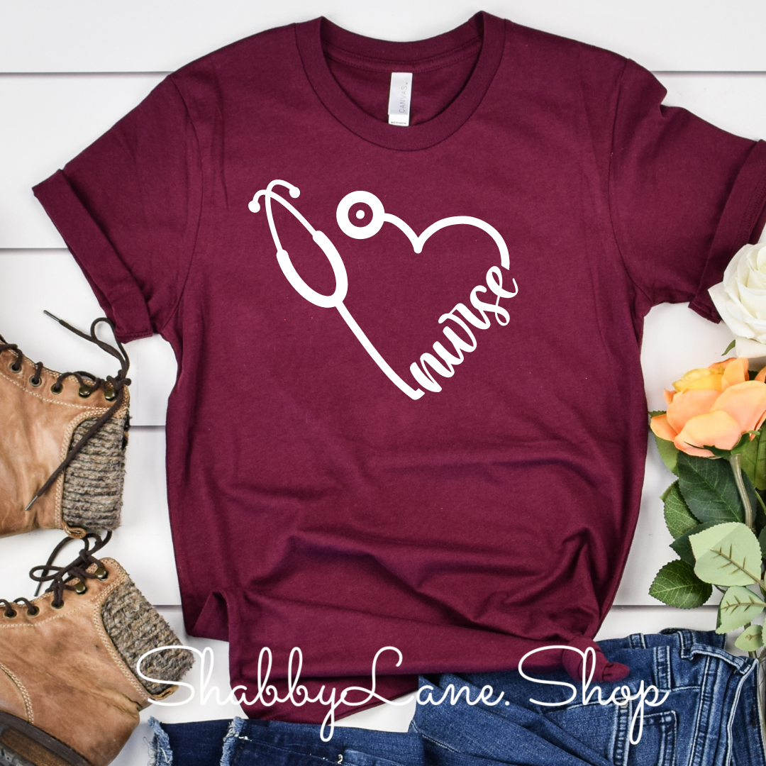 Nurse heart -Maroon T-shirt tee Shabby Lane