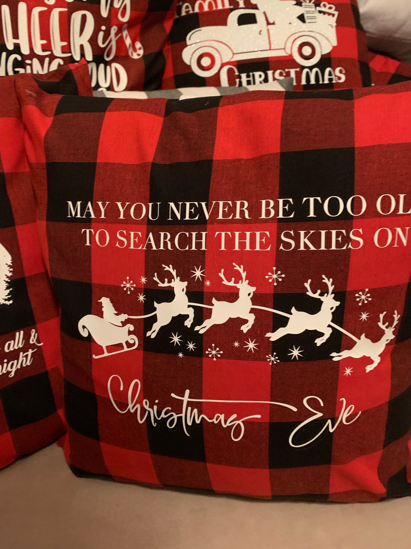 May you never be too old ... Christmas Eve red buffalo plaid Shabby Lane