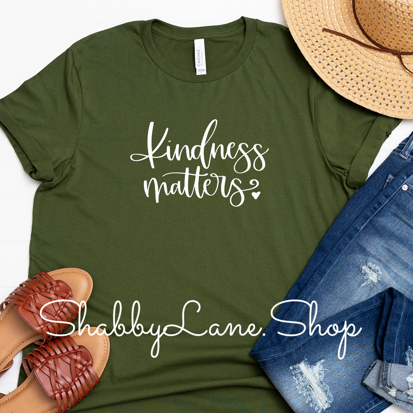 Kindness Matters - olive t-shirt tee Shabby Lane