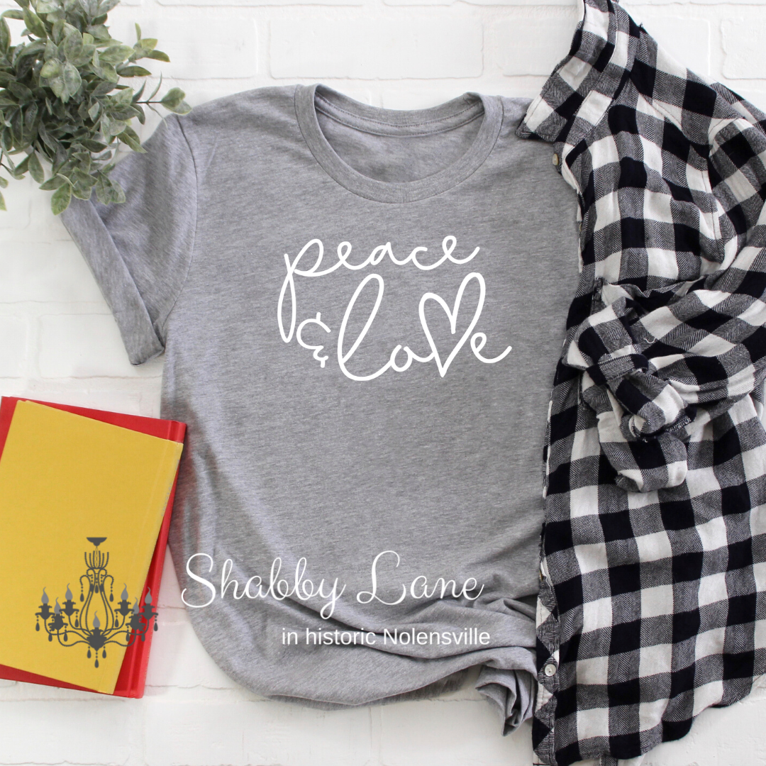 Peace and Love grey tee tee Shabby Lane