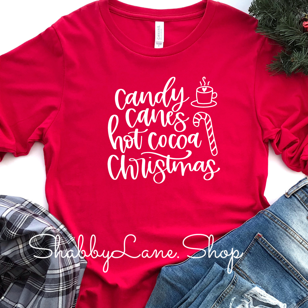 Candy Canes Hot Cocoa Christmas- red long sleeve tee Shabby Lane