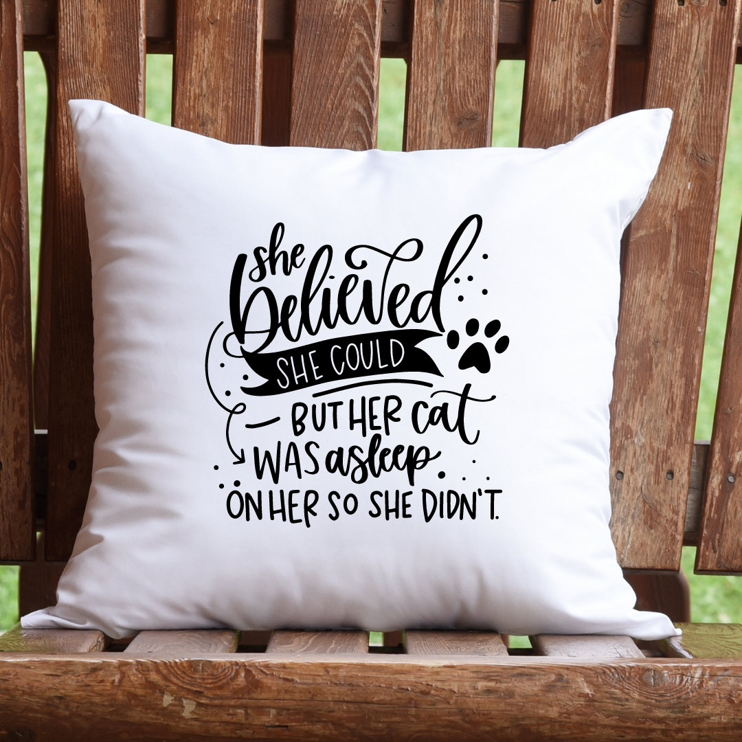 She believed she could Cat - white pillow Shabby Lane