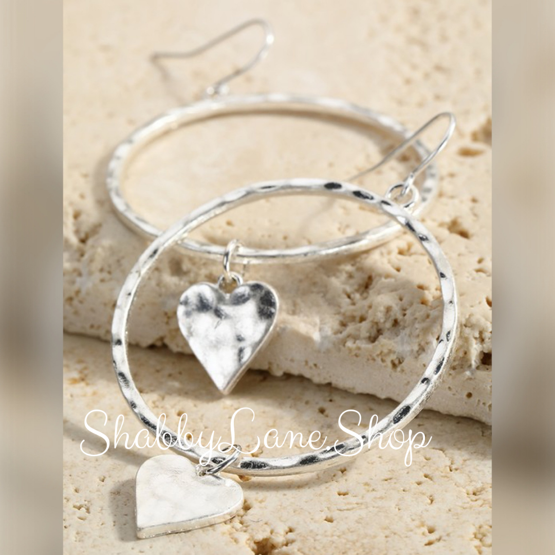 Hammered heart silver earring hoops Earrings Shabby Lane