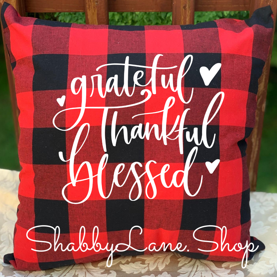 Grateful Thankful Blessed - Red Buffalo plaid pillow Shabby Lane