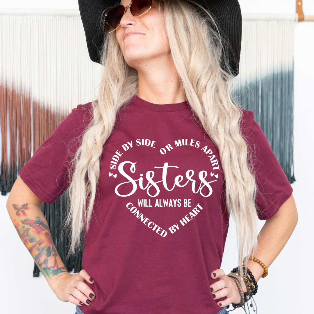Sisters connected by heart - maroon T-shirt tee Shabby Lane