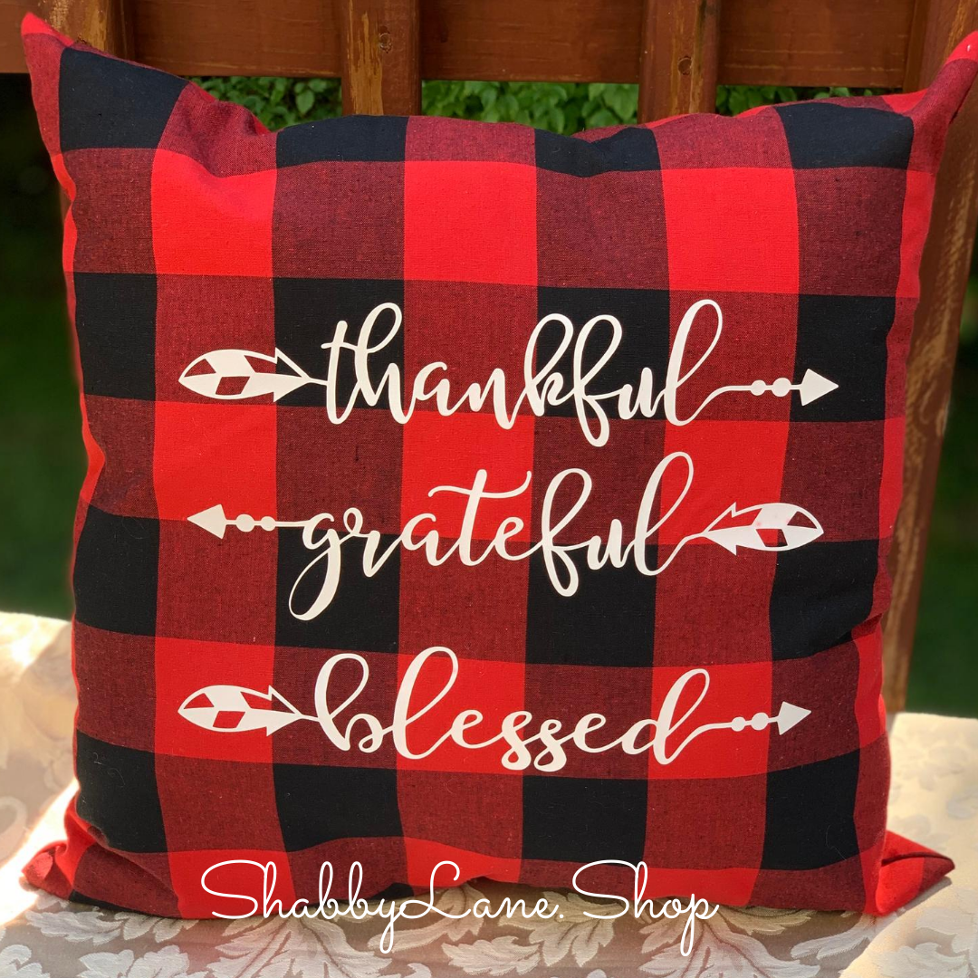 Thankful Grateful - Red Buffalo plaid pillow Shabby Lane