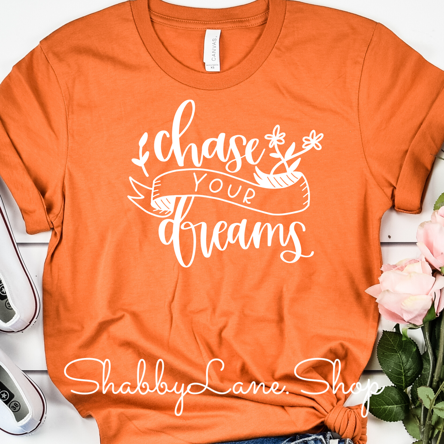 Chase your Dreams - Orange tee Shabby Lane