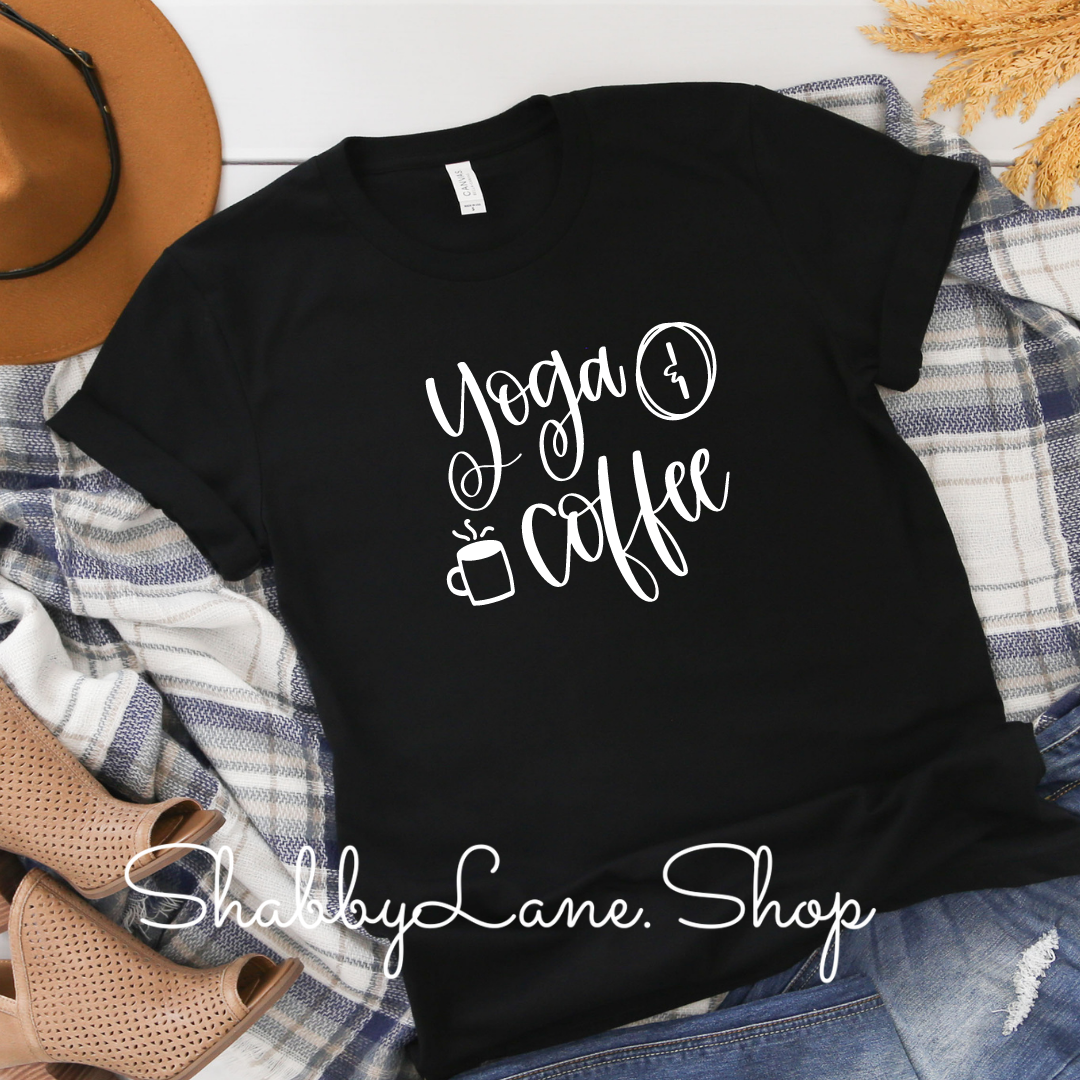 Yoga and Coffee T-shirt- Black tee Shabby Lane