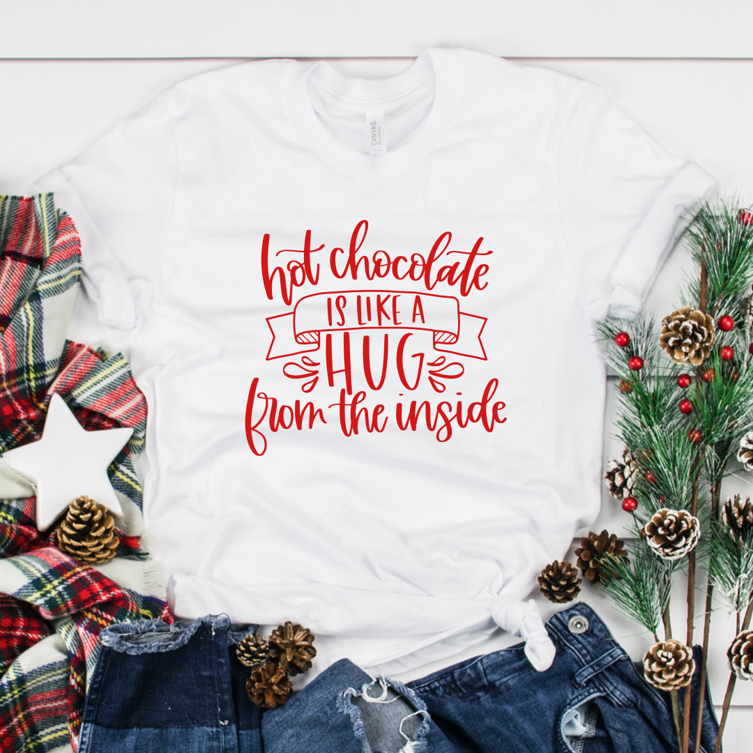 Hot chocolate is like a hug - white tee Shabby Lane