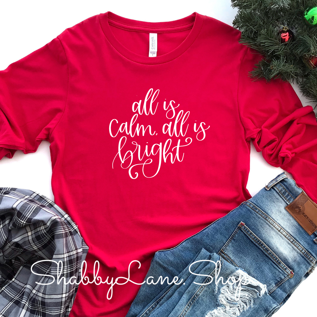 All is calm all is bright - red long sleeve tee Shabby Lane