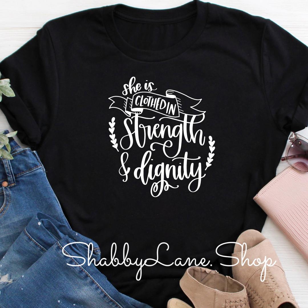 She is clothed in Dignity - Black tee Shabby Lane