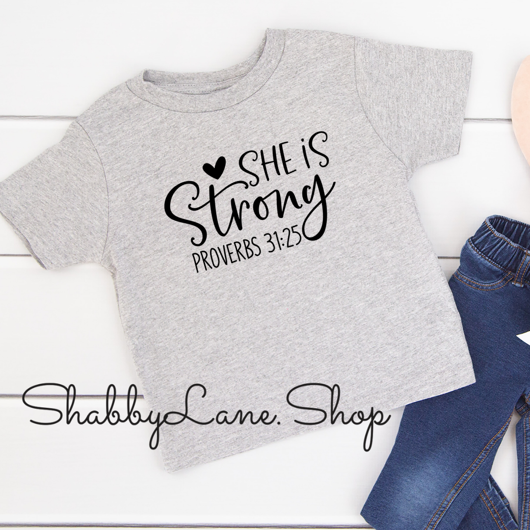 She is Strong - toddler/kids - grey T-shirt Shabby Lane