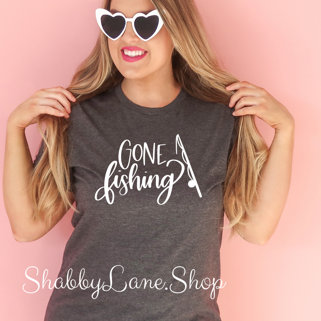 Gone Fishing - Dark Gray T-shirt tee Shabby Lane
