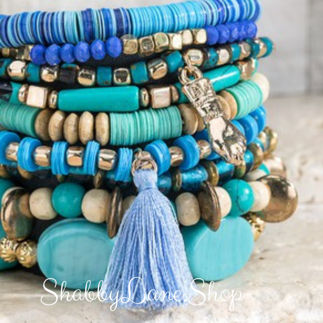 Gorgeous aquas and blues stacked bracelet Faux leather Shabby Lane