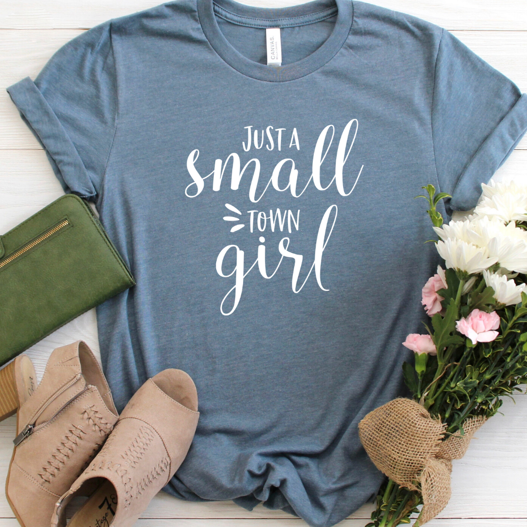Just a Small Town Girl - Heather Slate white tee Shabby Lane