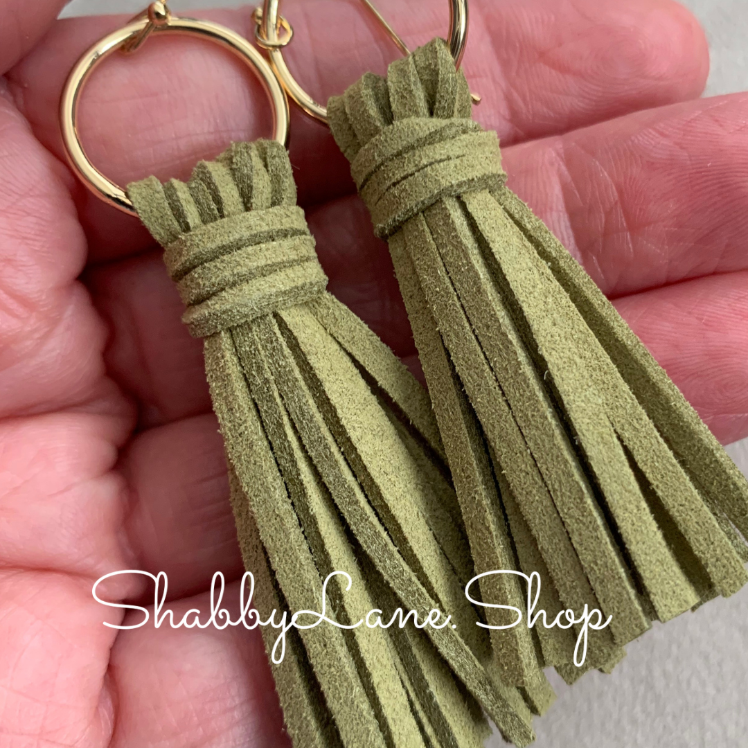 Leather tassel earrings - Olive Earrings Shabby Lane
