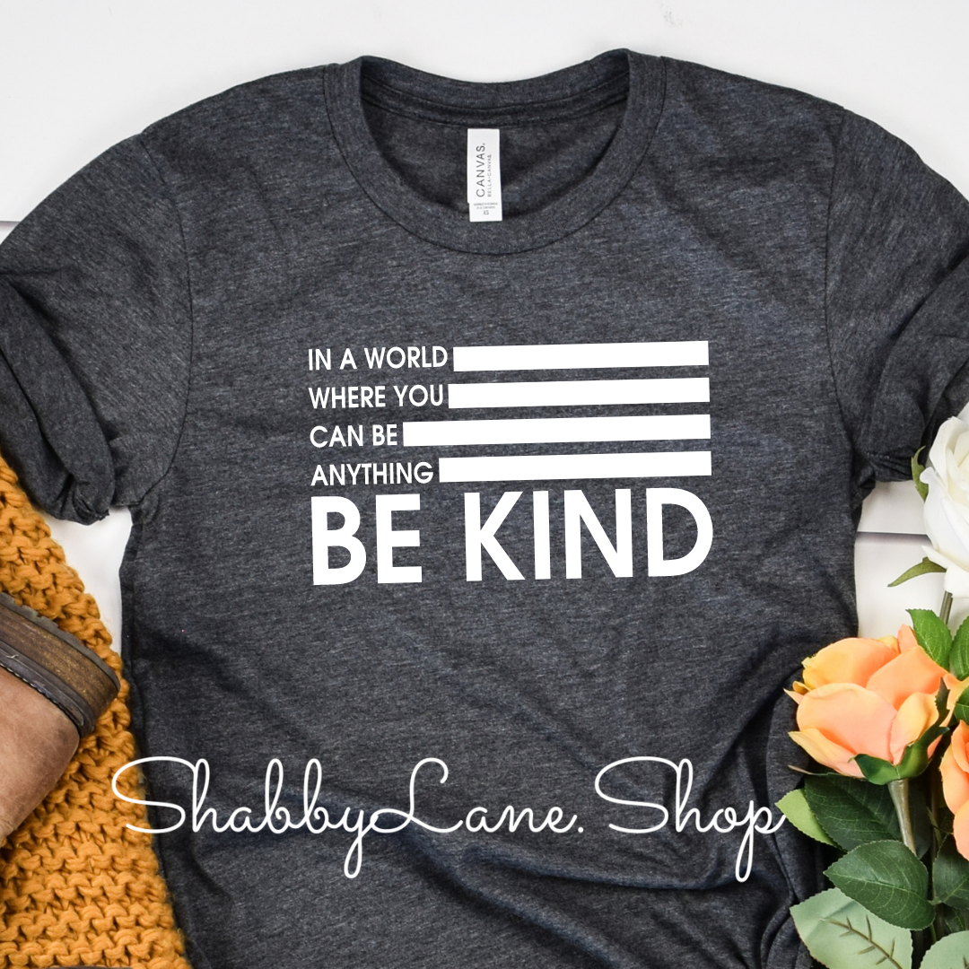 In a World where you be anything Be Kind - Dk gray T-shirt tee Shabby Lane