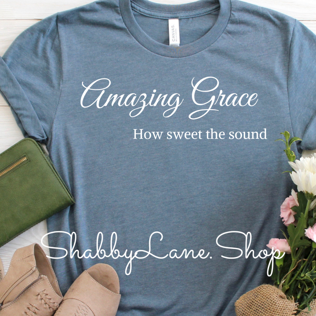 Amazing Grace how sweet the sound tee Slate tee Shabby Lane