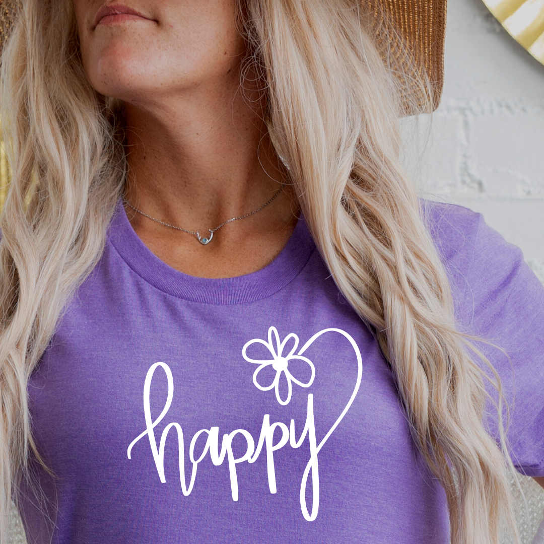 Happy T-shirt lavender tee Shabby Lane
