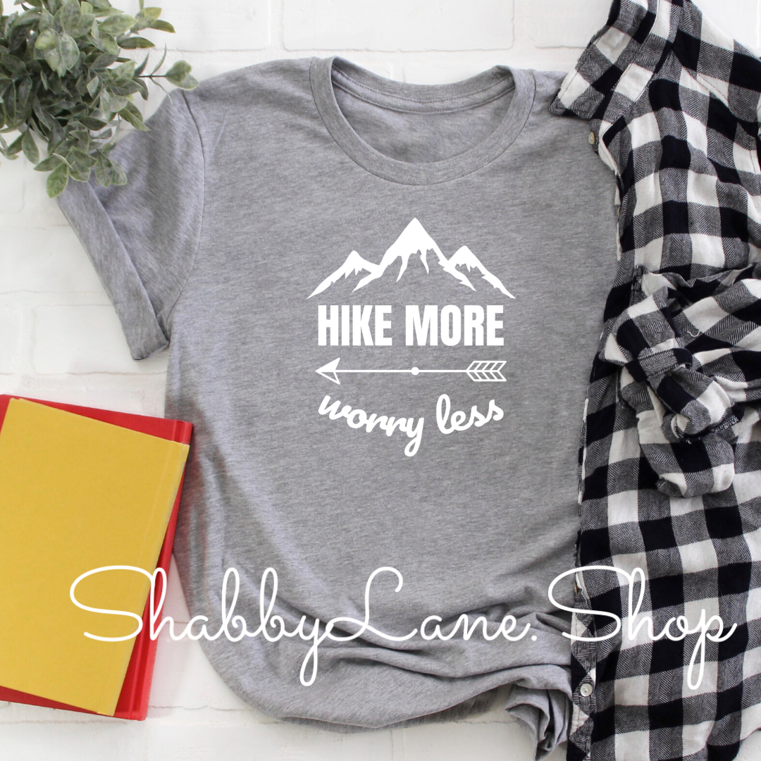 Hike More Worry Less - Heather Gray black text tee Shabby Lane