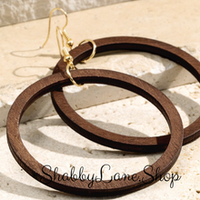 Load image into Gallery viewer, Beautiful wood hoop earrings -brown Earrings Shabby Lane   