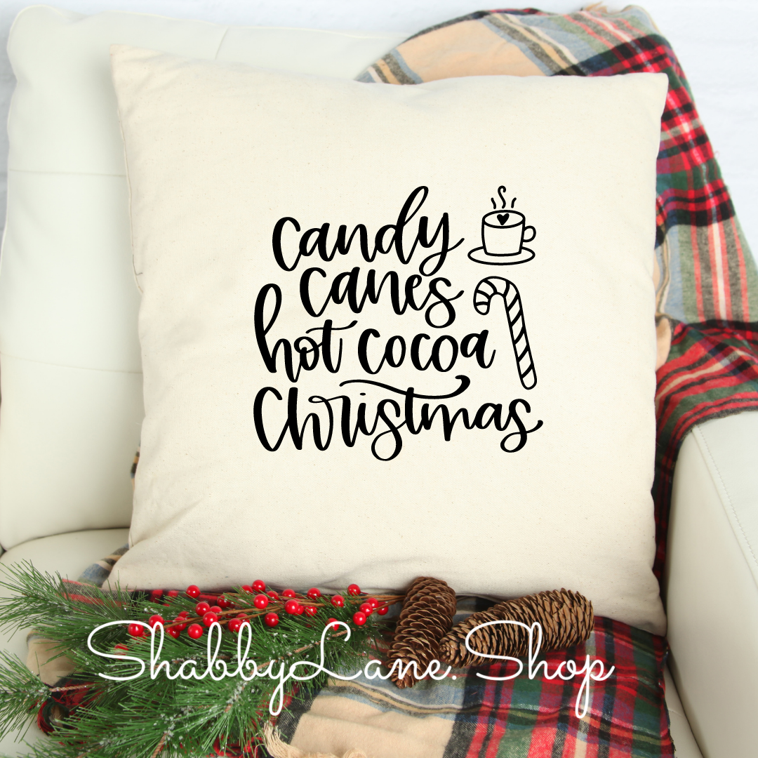 Candy canes, hot cocoa- white pillow Shabby Lane