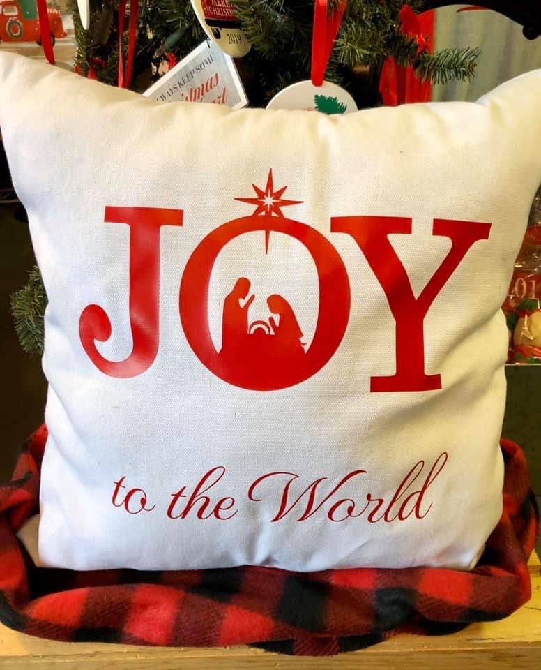 Joy to the world -Canvas pillow -red Shabby Lane
