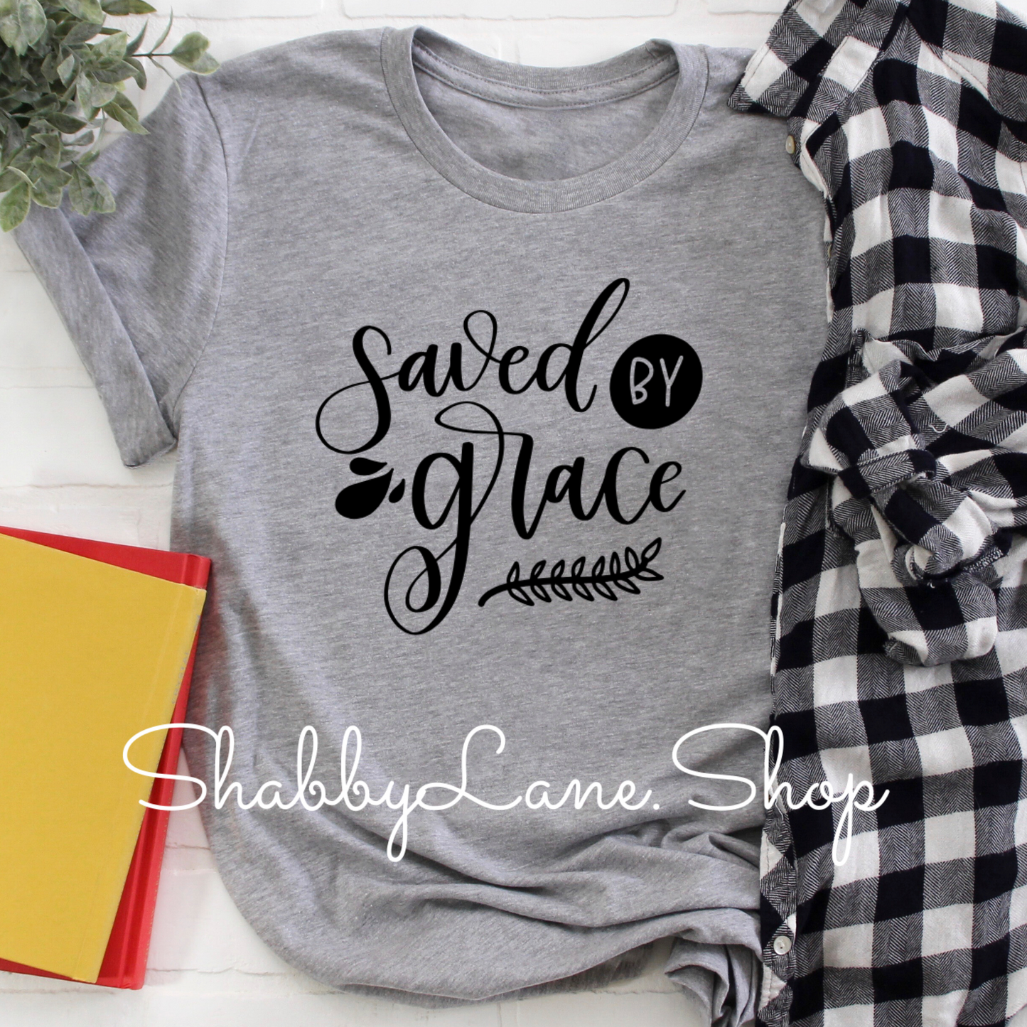 Saved by Grace Heather gray tee tee Shabby Lane