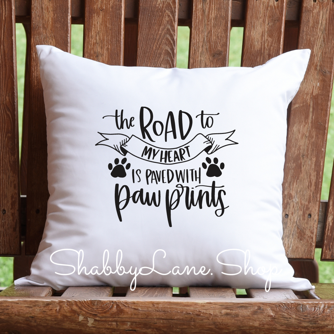 The road to my heart- paw prints - pillow white Shabby Lane