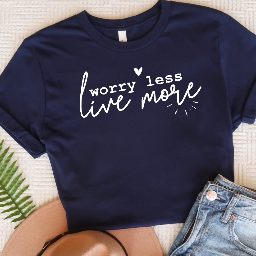 Worry less live more T-shirt navy tee Shabby Lane