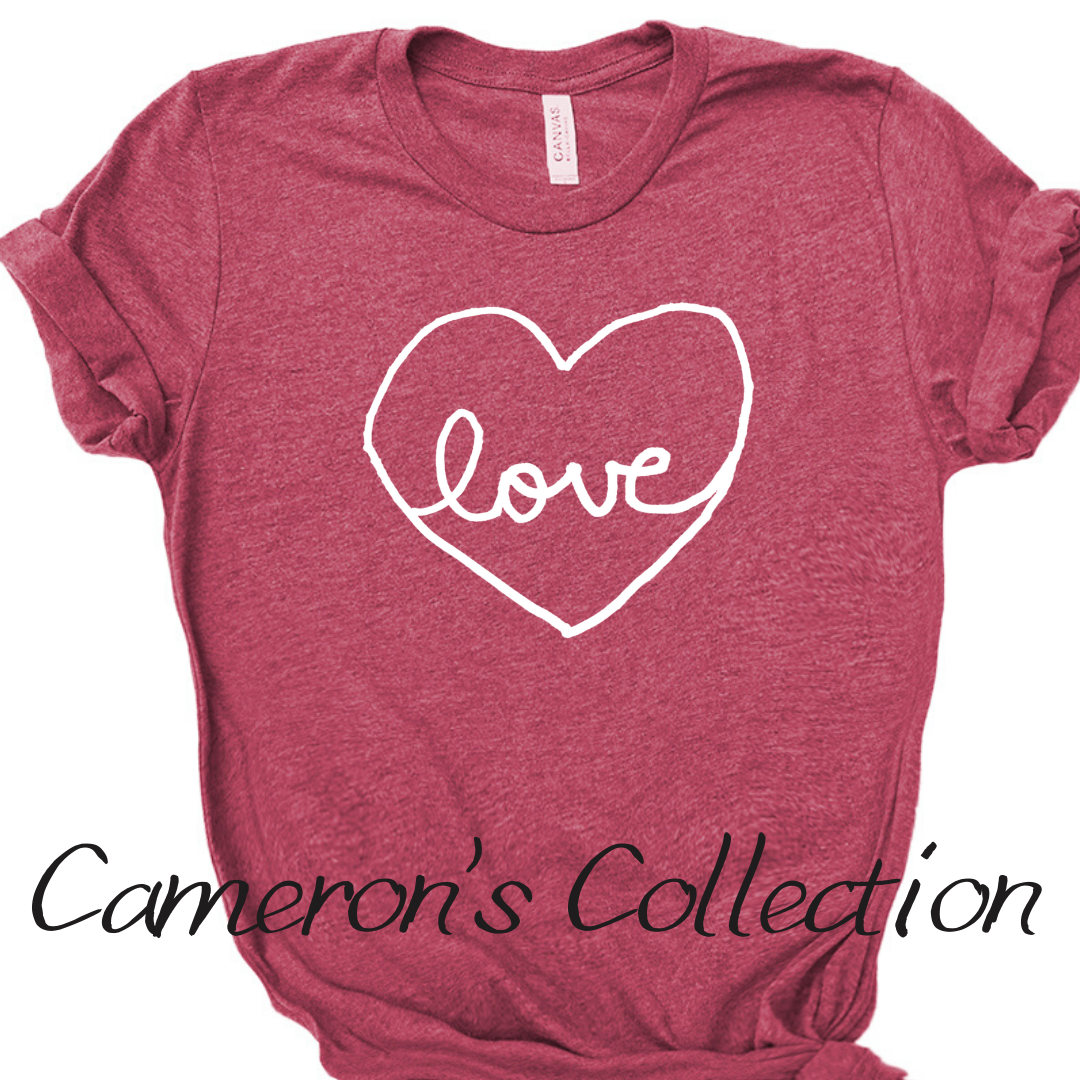 Love heart - Cameron Collection Heather raspberry white text tee Shabby Lane