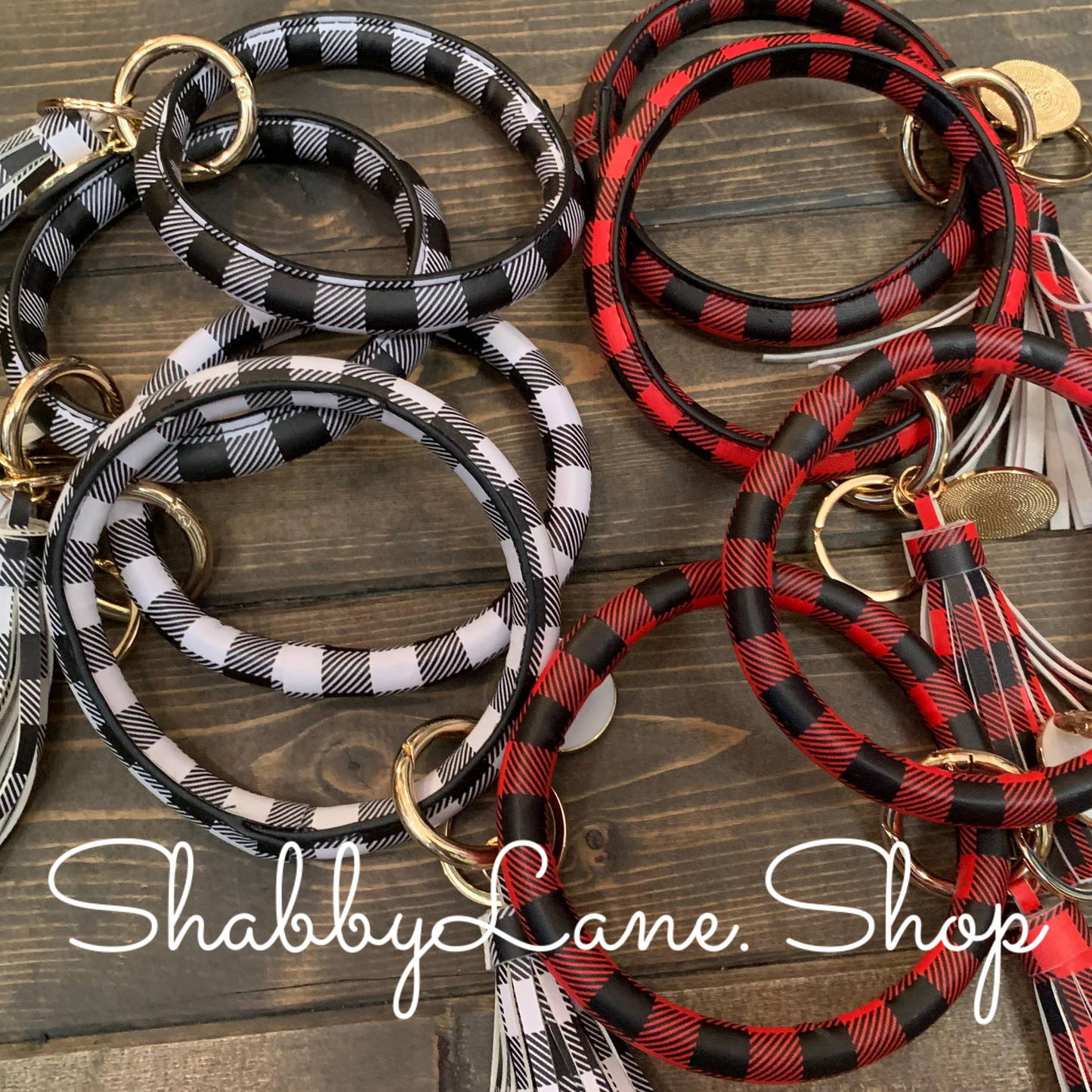Tassel buffalo plaid bracelet key ring Shabby Lane