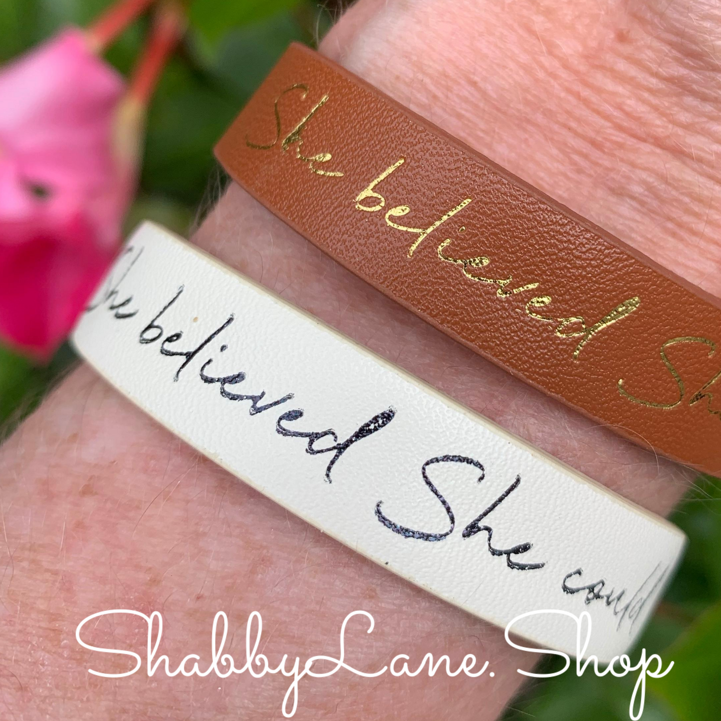 She believed she could bracelet - brown Faux leather Shabby Lane