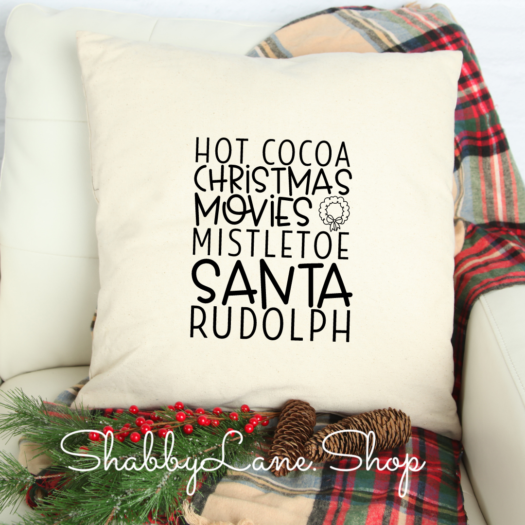 Hot cocoa Christmas movies - white pillow Shabby Lane
