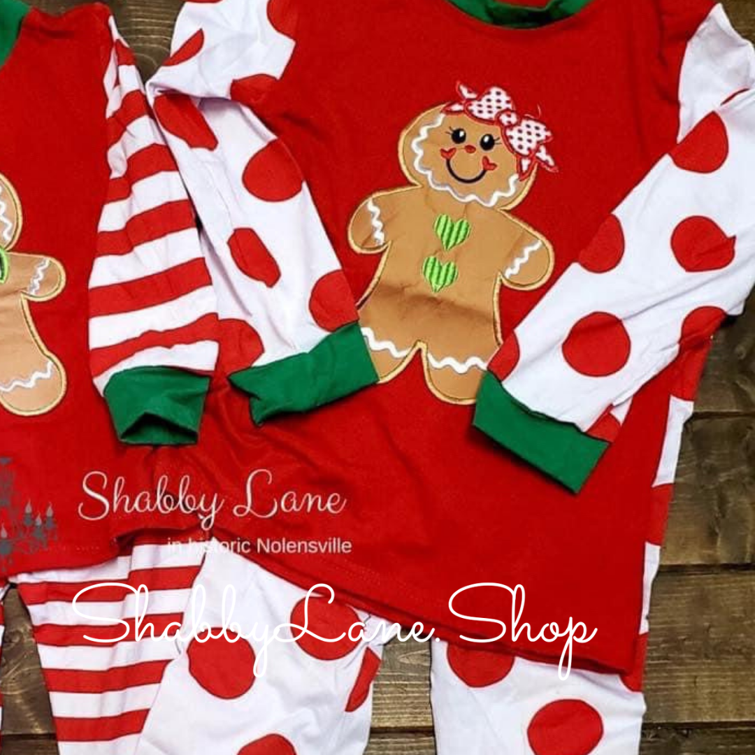 Christmas pajamas - gingerbread girl - polka dot Shabby Lane