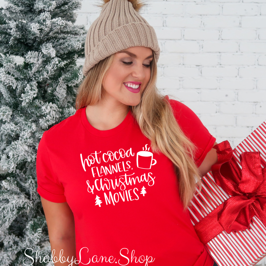 Hot cocoa flannels Christmas movies - Red Short Sleeve tee Shabby Lane