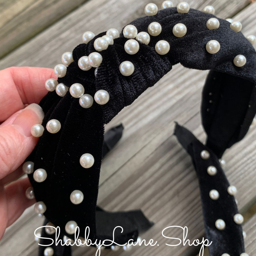 Beautiful Black velvet and pearl accented knotted headband Shabby Lane